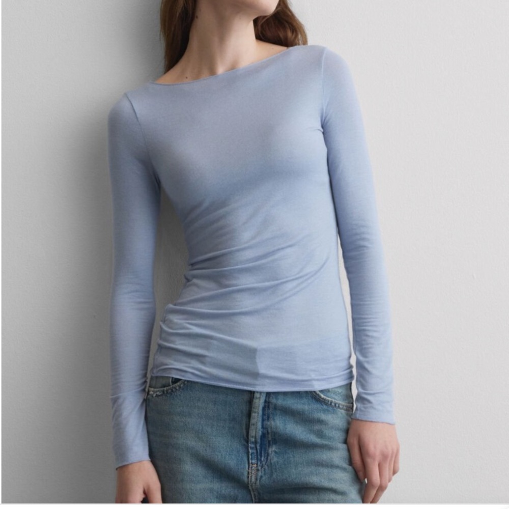 NWT Intimissimi Ultralight Cashmere Blend Boat Long Sleeve Shirt Sz S Lt Blue